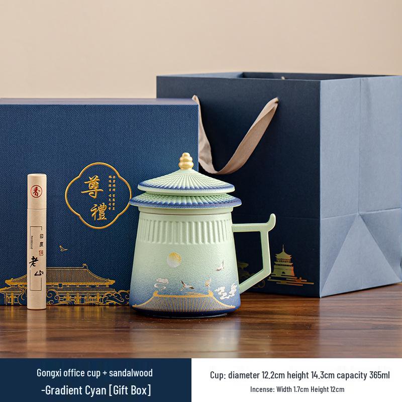 Palace Museum Ceramic Tea Mug with Lid: Elegant Business Souvenir Gift Box