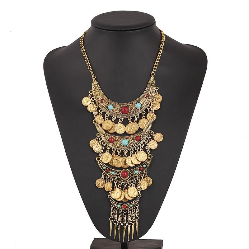 Retro Coin Necklace With Long Chain And Geometric Design For Spring Fashion