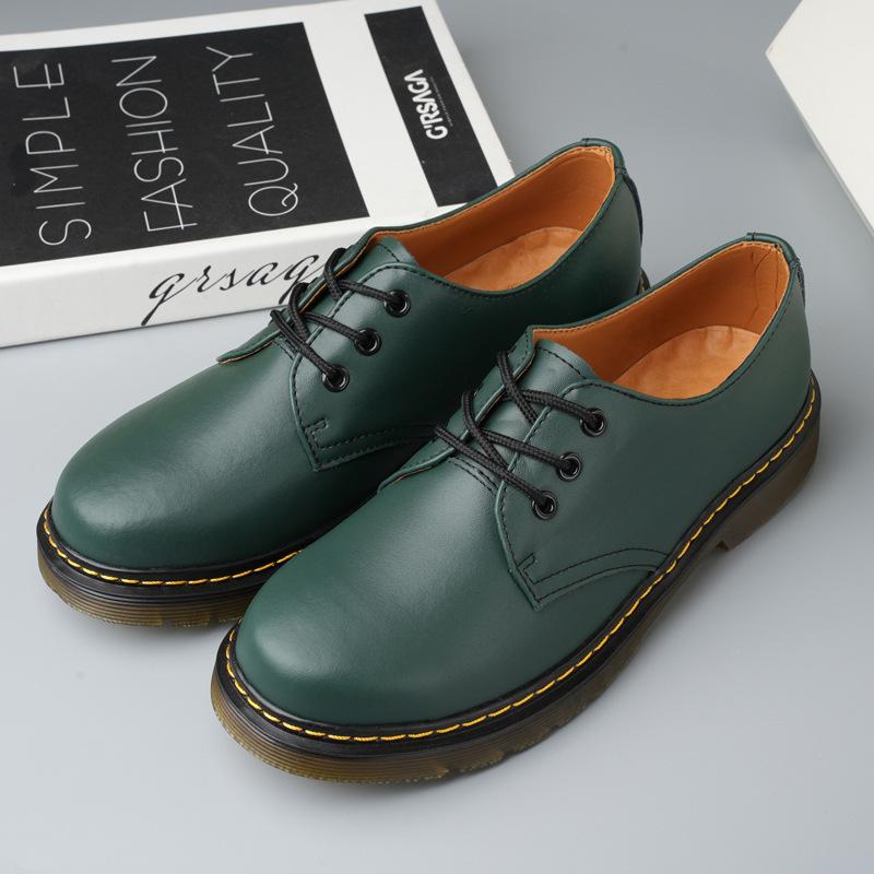 Round head casual leather shoes muffin bottom tooling low-top Martin shoes men's leather heightening retro