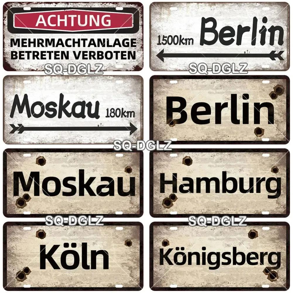 Vintage Berlin City Metal Wall Sculpture 15x30cm|War Theme,Tin Plaque,Halloween&Christmas Gift,Store/Bar/Home Decor