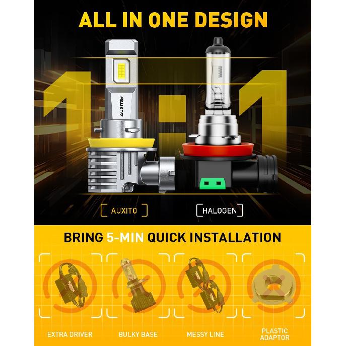 AUXITO H11 LED Bulb H8 Bulbs, 900% Brighter H8 H9 Light Bulbs, Plug N Play, Long Lifespan, No Flicker, 99% Compatibility, 2PCS