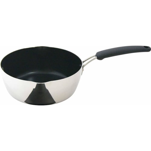 Urushiyama Metal Industry Yukihira Saucepan, 20cm, with a fluororesin-coated interior for easy cleaning, a comfortable handle, and a two-layer constru