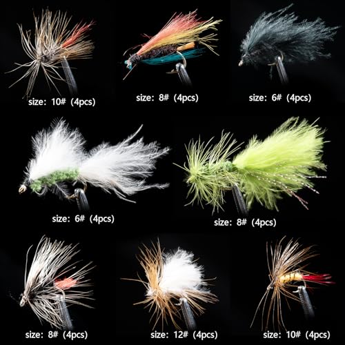 Goture Dry Flies, Complete Set of 64, Fly Box Included, Fly Fishing Set for Mountain Stream, Tenkara, and Trout Fishing, Handmade Lure Set for Saltwat