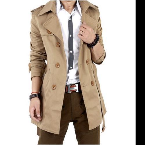 

Мужская мода Длинный плащ Флисовая шерстяная куртка Slim Fit Peacoat Пальто M хаки