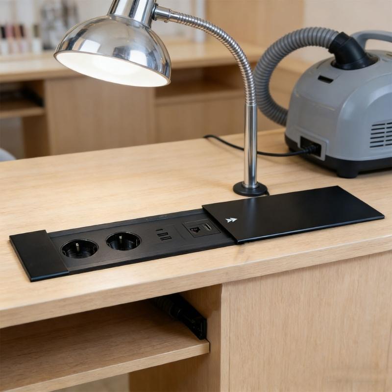 Slide Cover Single Pull Embedded Outlet 220V Standard Socket with 2 220V Ports and 2 USB Ports for Desk Installation