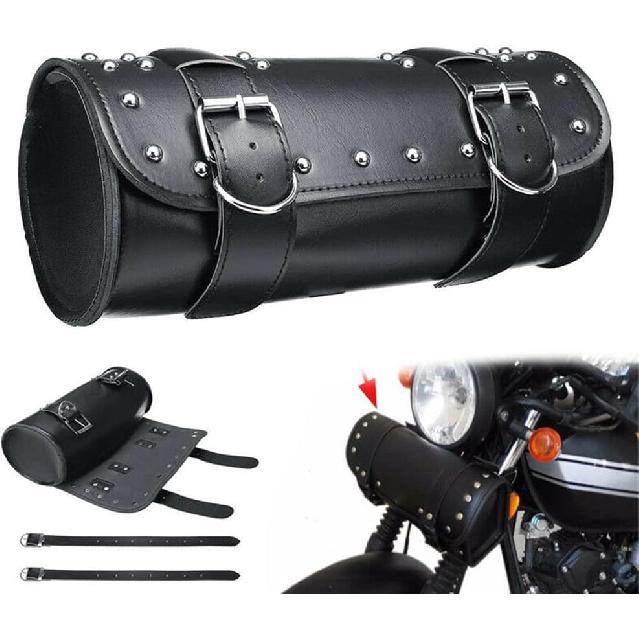 Motorcycle Tool Bag Universal Fork Bag PU Leather Saddlebag Front Fork Handlebar Sissybar Storage Roll Pouch for Harley Davidson Dyna Softail