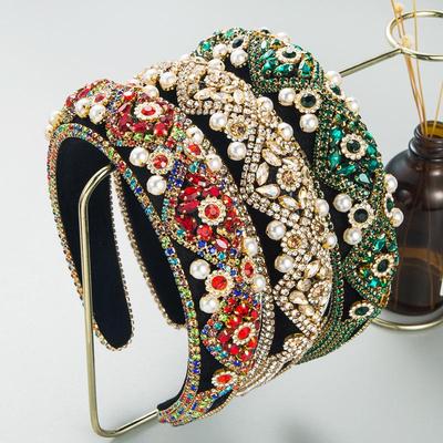 Heming Retro Samt Stirnband mit Diamant- und Perlenverzierungen für Damen