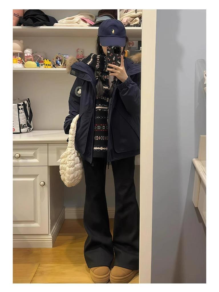 Women's Petite High-Waisted Micro-Flare Sweatpants - Dark Grey, Slimming Fit, 145-150cm, Spring/Autumn Style