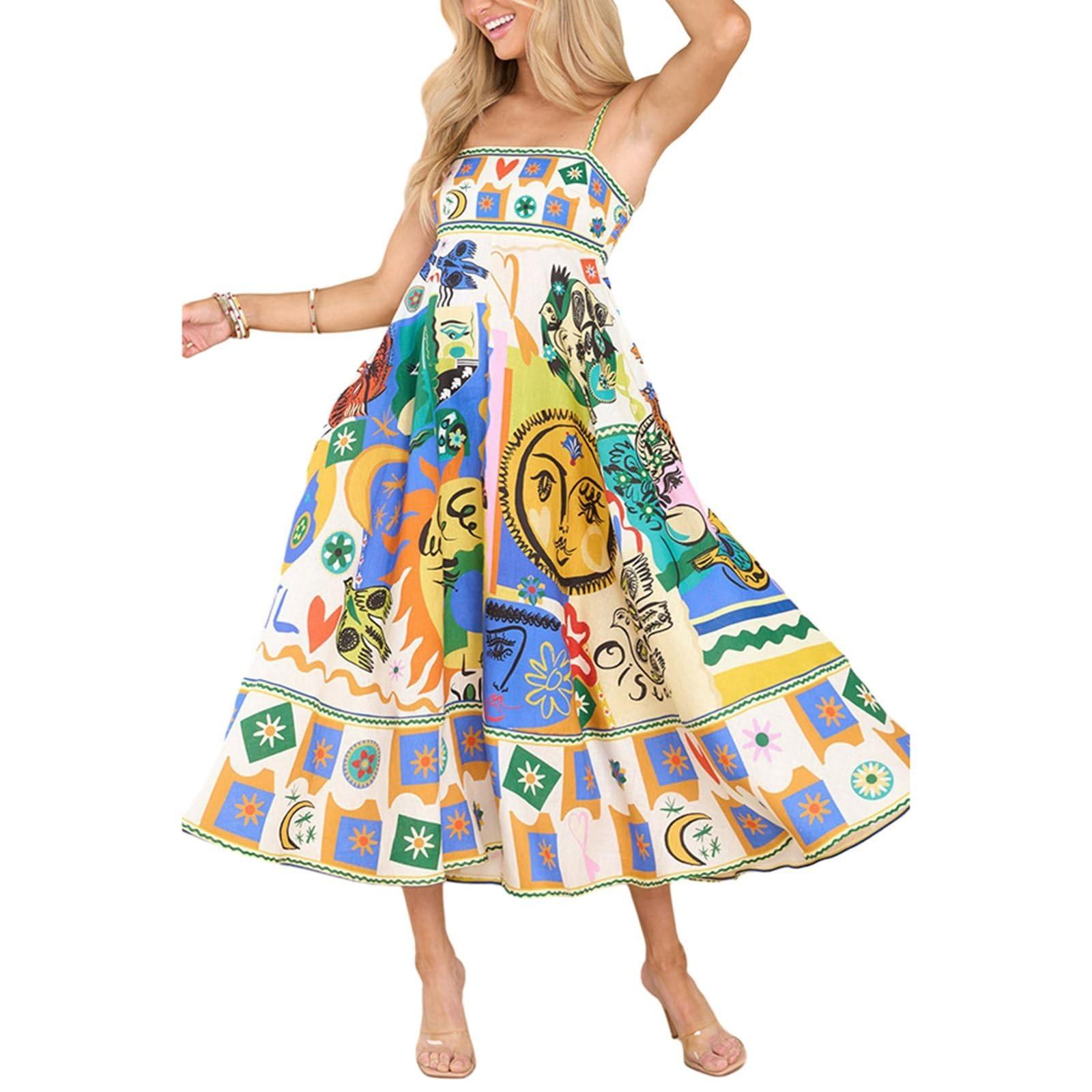 

Новое сексуальное платье с принтом на подтяжках в европейском и американском весенне-летнем стиле INSS повседневное свободное праздничное платье XL белый