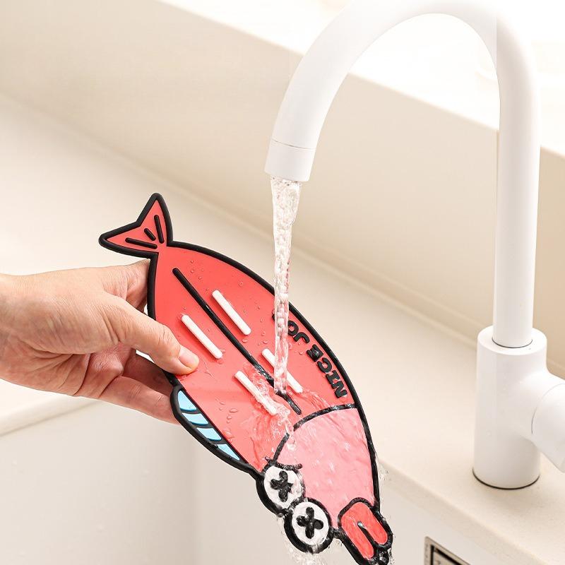 Cartoon Drain Pot Lid Rack Countertop Silicone Non-slip Drain Pad Kitchen Pot Shovel Placement Storage Pad