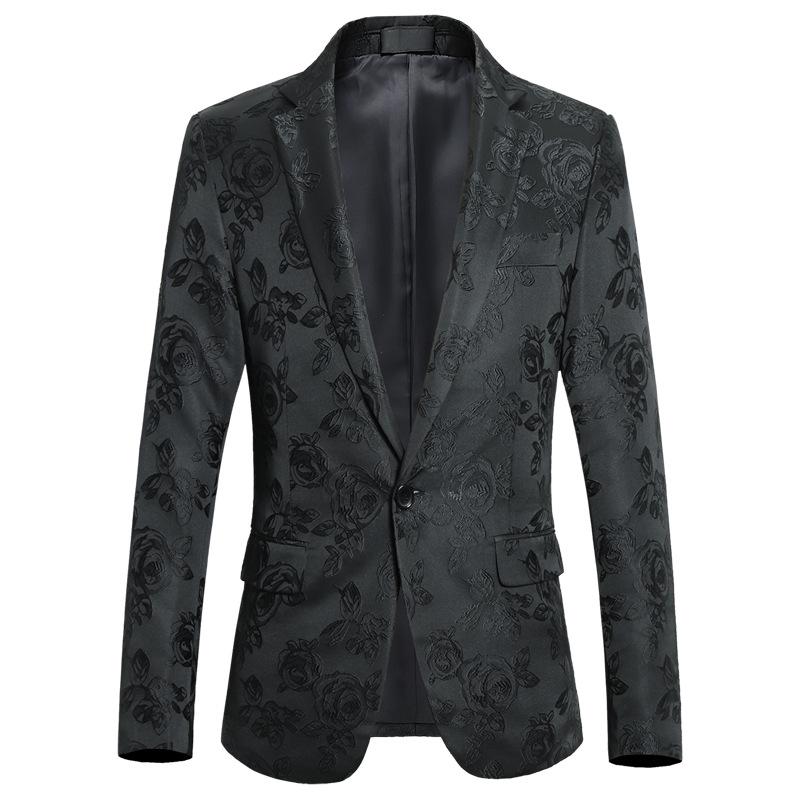 2025 Men's Stylish Embroidered Jacquard Slim Fit Suit Jacket for Spring/Autumn