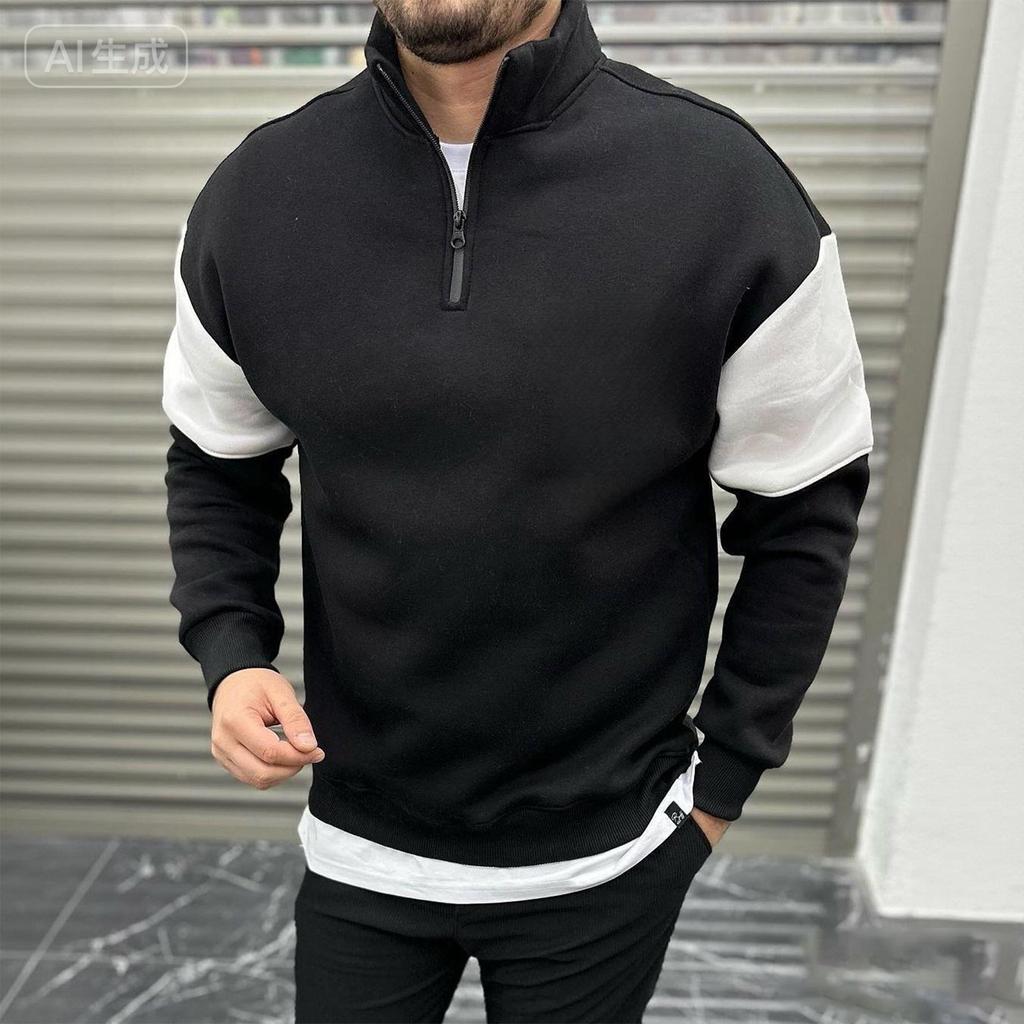 Mens Pullover Zip Lightweight Mock Neck Sweatshirt Fashion Long Sleeve Sweater Wniter Clothes