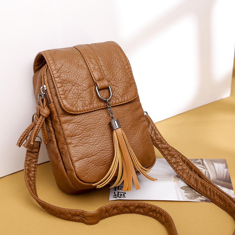 

Yogodlns Vintage Tassel Crossbody Bag For Women PU Leather Shoulder Bag Phone Purse Fashion Small Square Bag Mini Messenger Bag 14x7x21cm коричневый