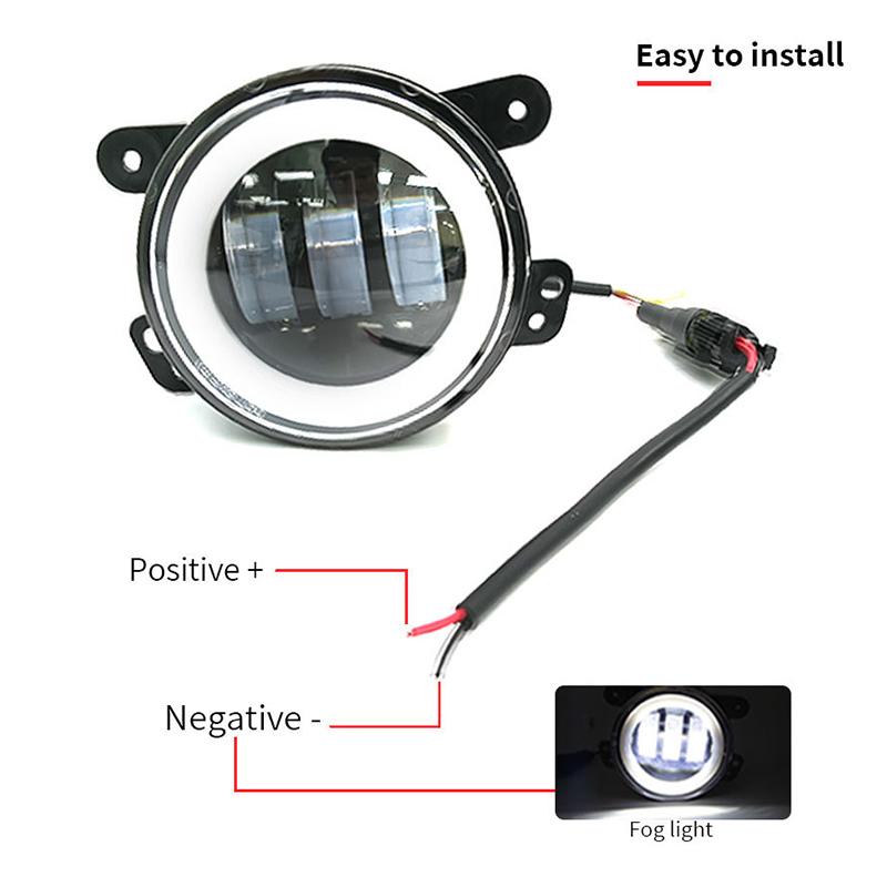 Car Led 4 Inch Front Bumper Fog Light For Off-Road With/Without White Yellow Halo Ring Drl Angel Eyes Lamp 30W Fog Lights
