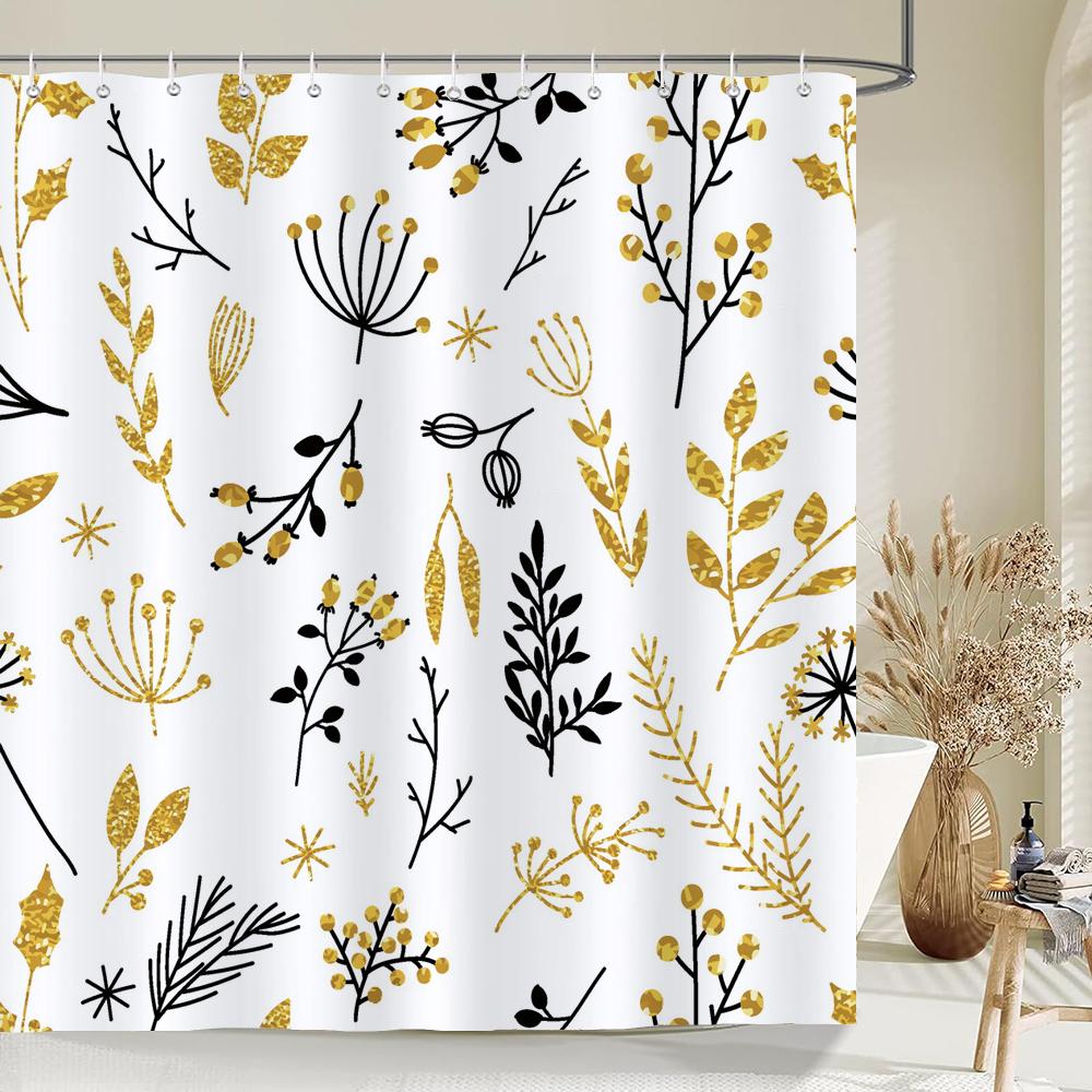 Bathroom Flowers Shower Curtain Watercolor Plant Floral Art Polyester Fabric Shower Curtain 180 * 180Cm With 12 Hooks