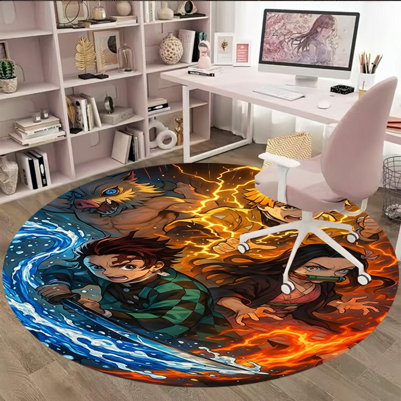 1pc Demon Slayer1 Print Round Carpet Chair Round Carpet Suitable for Bedroom Living Room Home Decorative Carpet