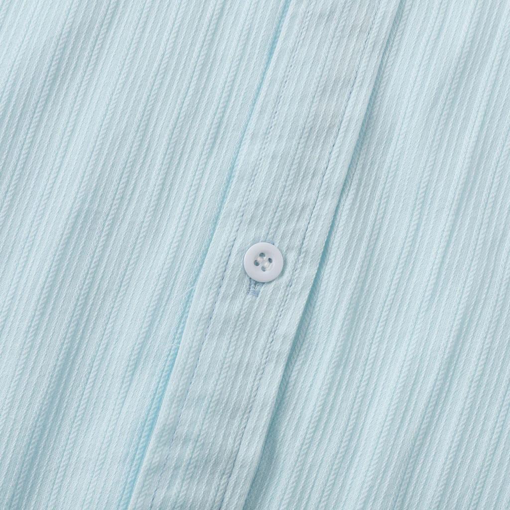 2025 Summer European & American Men's Waffle Short Sleeve Solid Color Casual Shirt