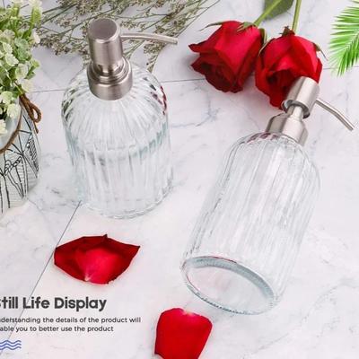 Transparent Glass Soap Dispenser, Suitable for Both Kitchen and Bathroom Use, Hand Sanitizer, Shower Gel, Shampoo Bottle, Reusab