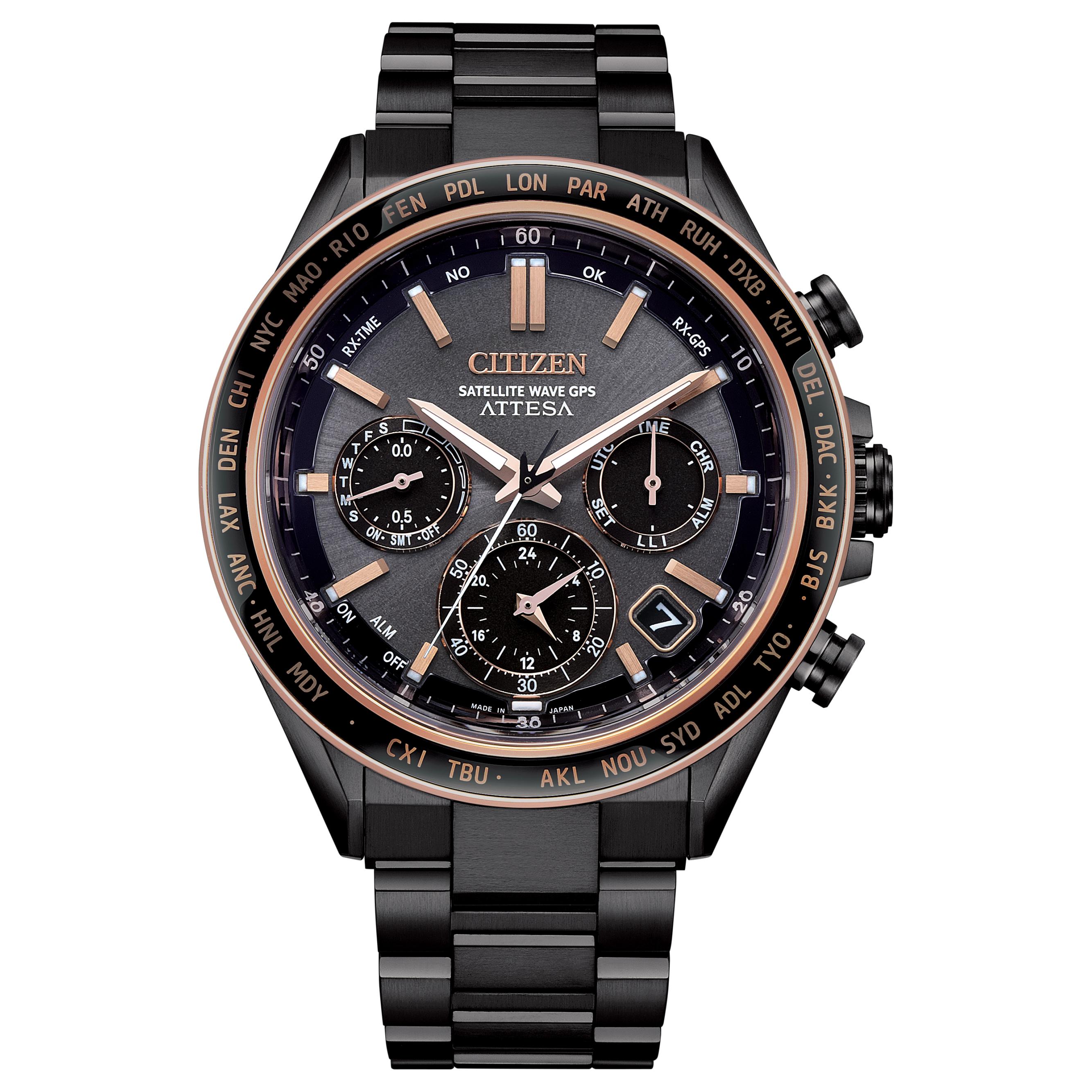 

CITIZEN Attesa 100m Waterproof Light Powered Quartz Movement Super Titanium Strap Watch 44mm Unisex CC4074-61W Black Dial