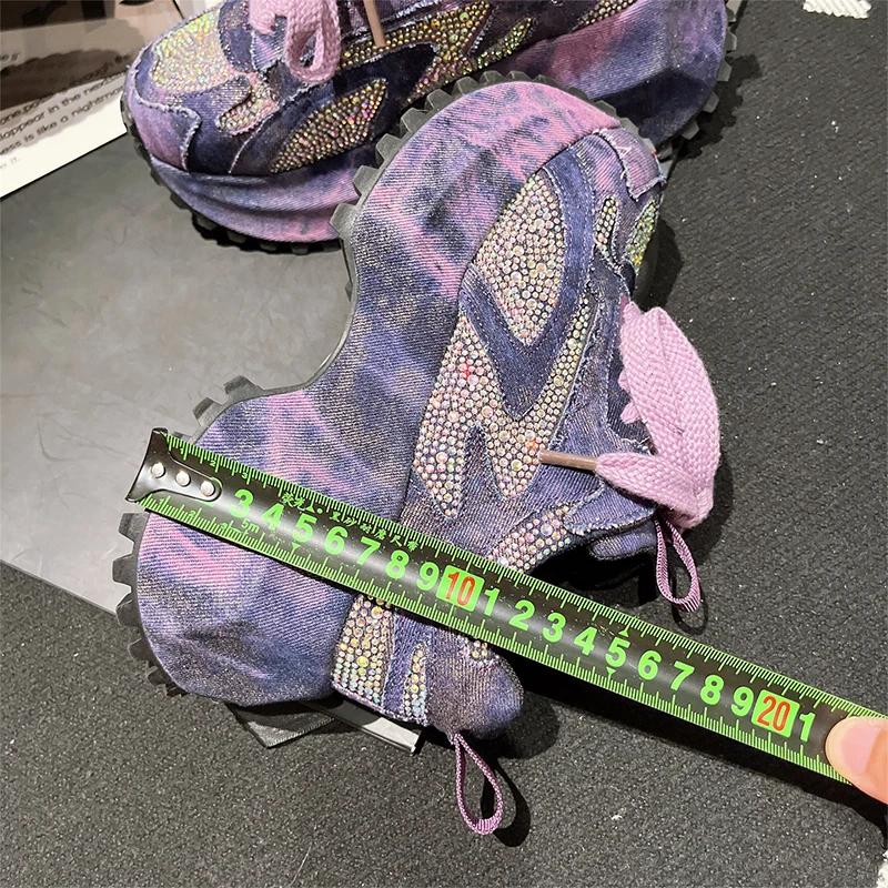 Fashion Women's Sneaker Crystal Platform High Heels Sport Shoes 2025 Autumn Luxury New Lace Up Running Hiking Shoes Casual Mujer Zapatos