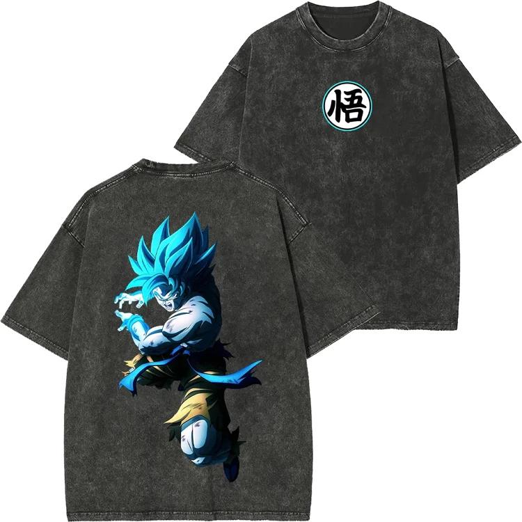 Dragon Ball Retro Washed T-shirt Wukong Demon Man Buou Pure Cotton Cartoon Men's and Women's Animation Short-sleeved Clothing