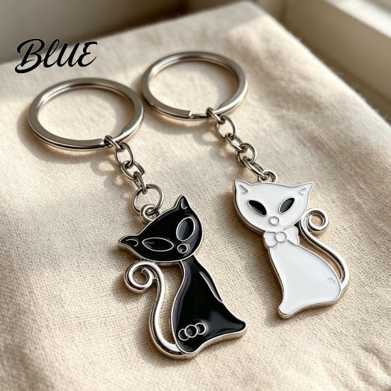 Lightweight Key Ring 2Pcs Black White Cat Keychain for Backpacks Oil Dripping Enamel Zinc Alloy Holder Kitten Ring Metal Bag Schoolbag Charm