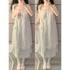 French Retro Fringed Splicing Sweet Dress Children's Summer New Thin Temperament Suspender Sleeveless Medium and Long Dress