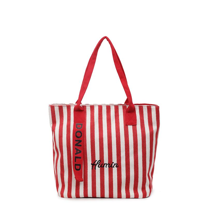 Hot-selling striped canvas bag women's new large-capacity class tote bag shoulder tote bag