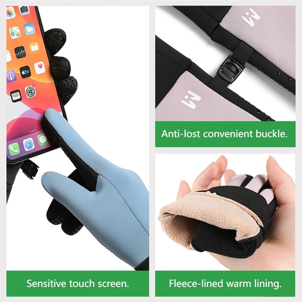 Gobygo 1Pair Children'S Gloves Silicone Anti-Slip Anti-Loss Buckle Fingertip Touch Screen Water-Resistant Fleece Warm Gloves