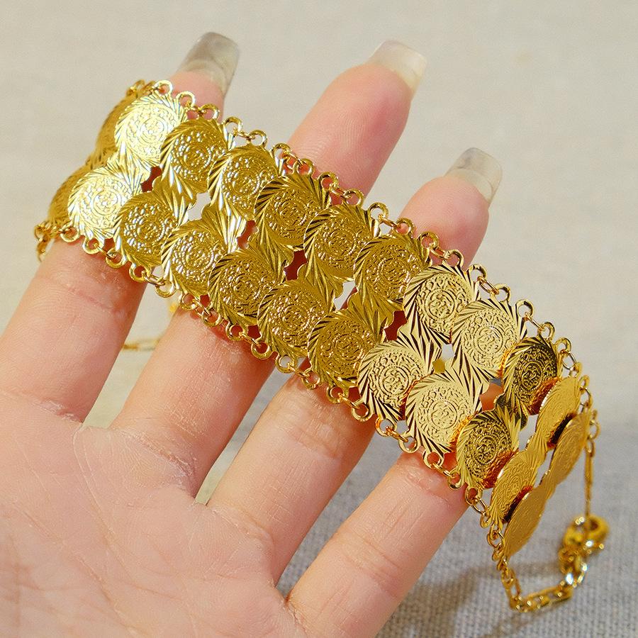 Luxury 3cm Middle Eastern Gold-Plated Copper Coin Bracelet - Bridal, Wedding, Birthday Jewelry Gift