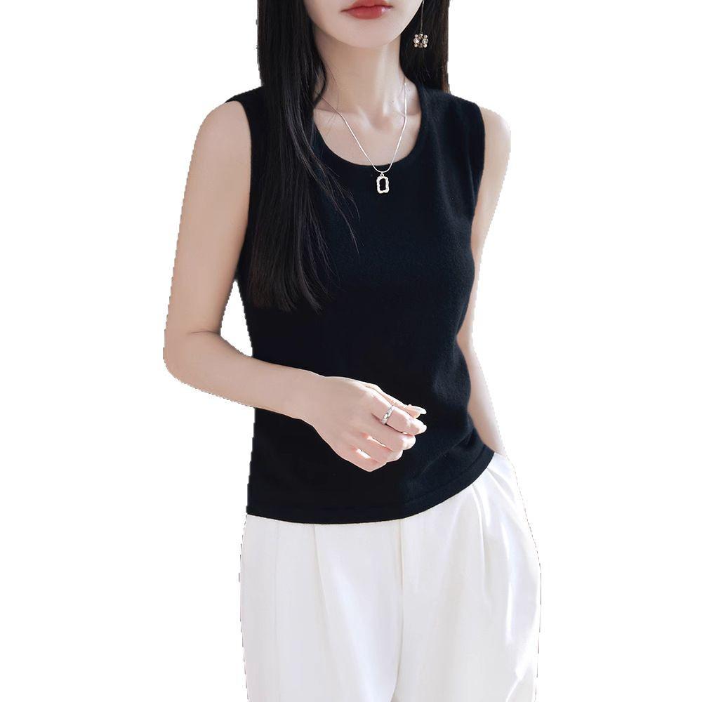 Women's Slim Fit Knitted Wool Vest - Soft Sleeveless Crew Neck for Spring & Autumn Layering