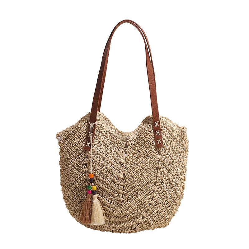 

Новая модная плетеная сумка на одно плечо женская пляжная для отпуска на выход, большая вместительная сумка-тоут на одно плечо женская сумка бежевый