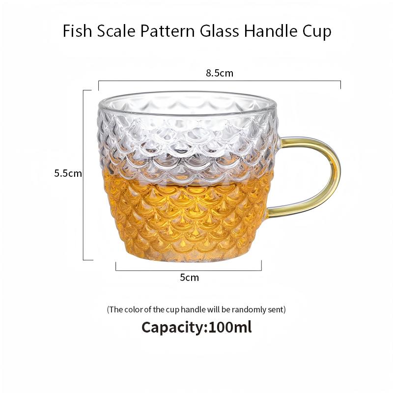 Hey LiLac 100ml Fish Scale Pattern Lead-free Borosilicate Heat-Resistant Glass Handle Cup 100ml