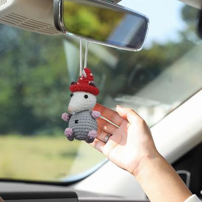 Crochet Possum Car Hanging Decoration Handmade Knitting Mouse Auto Rearview Mirror Ornament Animal Pendant Car Interior Accessories
