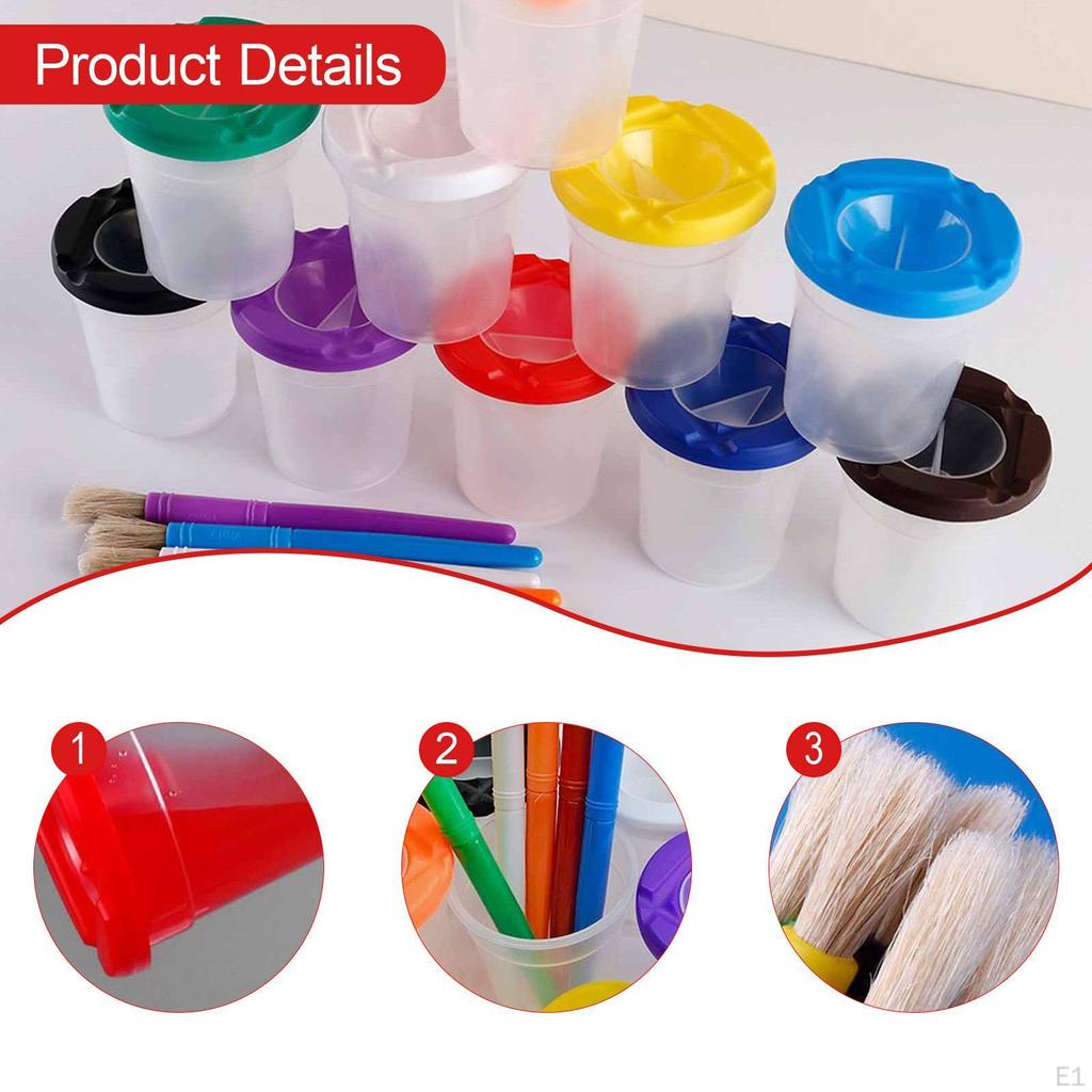 Farbbecher Malbehälter Auslaufsicher mit farbigen Deckeln Wasser 20 Pinsel für