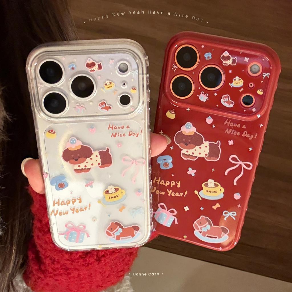 Childlike New Year Cartoon 17 Case for Apple 17 Pro Max, iPhone 16 Red, 15 Soft Case, 13 Cute