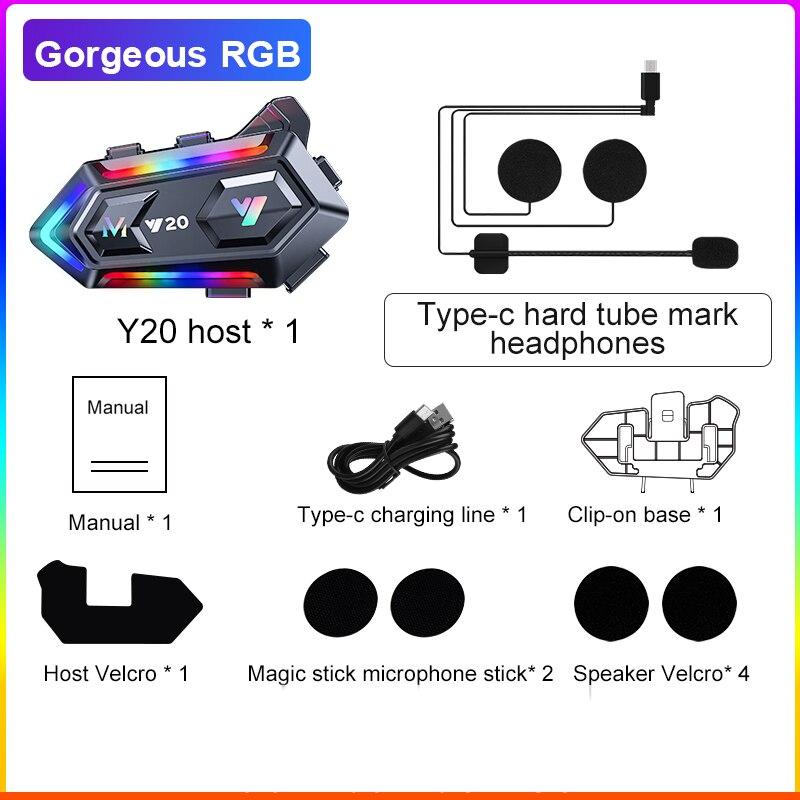 

Y20 Motorcycle Helmet Bluetooth Headset Rider BT5.3 RGB Colorful Lights Waterproof 1000mAh Music Player Communicator Speakers