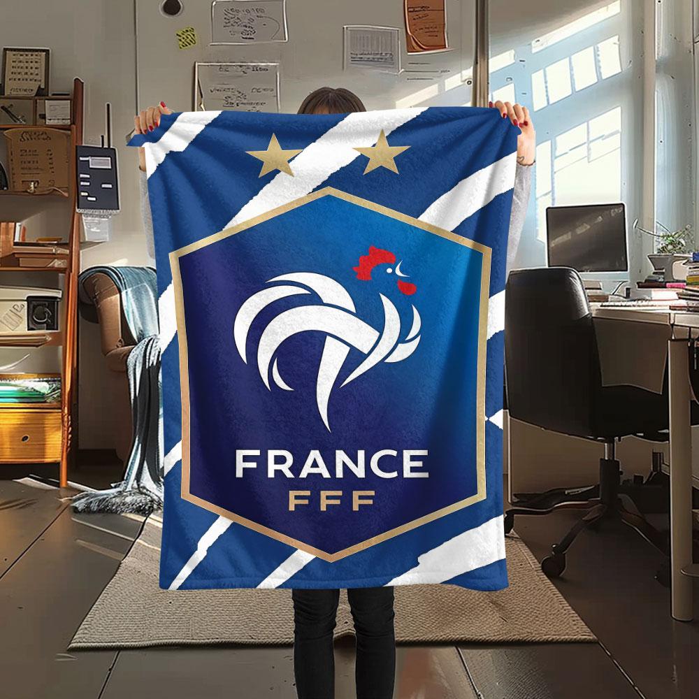 1PC France National Football Team Patterned Flannel Blanket Suitable For All Seasons for Home Decor Warmth and Comfort Gifts Holiday Present