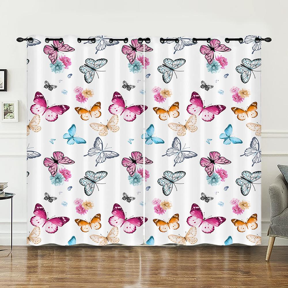Curtain Butterfly Animal Flower Curtain Digital Printing Blackout Curtain No Punching