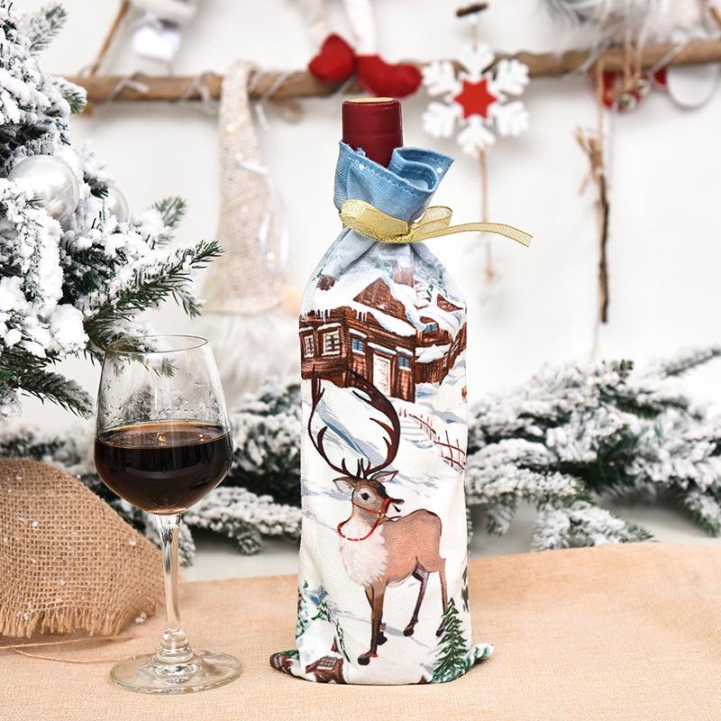 Christmas Wine Bottle Set Party Table Decor Wine Bottle Cover Red Velvet Dress Santa Claus Costume New Years Dinnerware Decor