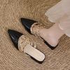 Patent Leather Pointed Toe Half-slipper High-end Studded Sandals For Women Summer Outdoor Flat Shoes