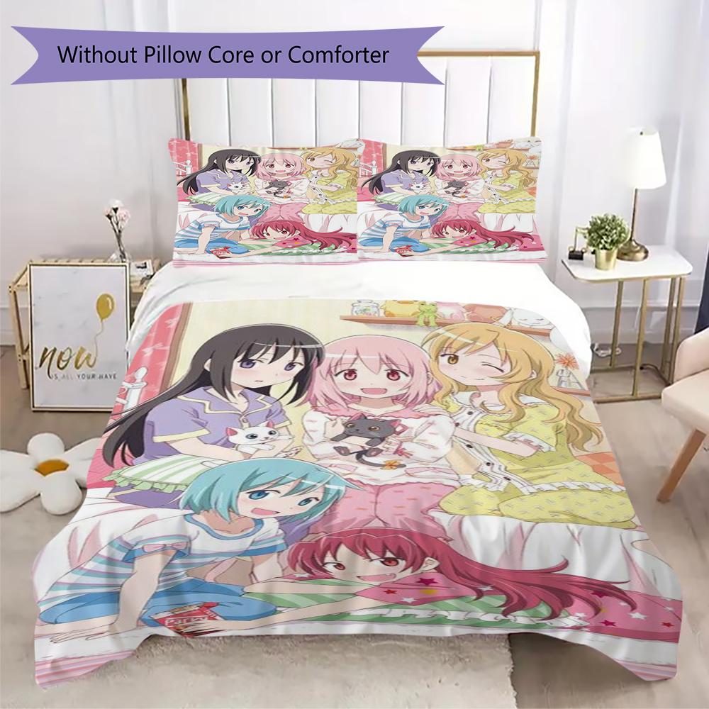 Puella Magi Madoka Magica Pattern Bedding,Quilt Set Quilt Cover Pillowcase Home Birthday Gift(1 * Duvet Cover + 2 * Pillowcase, Without Core)_lx