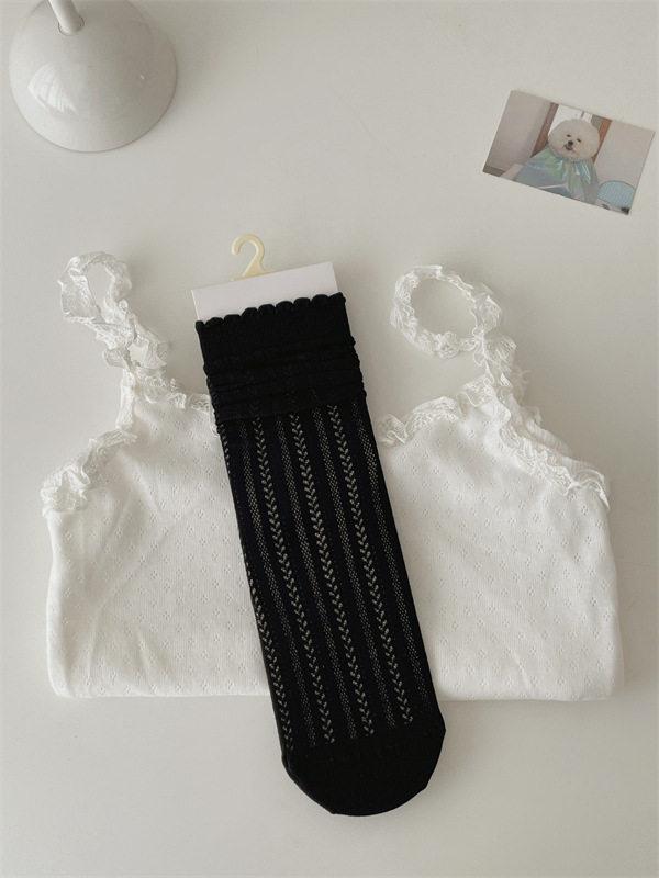 Hollow Mesh Calf Socks Women'S Fungus Edge White Breathable Stacking Socks Summer Thin Style Not Stuffy Foot Versatile Jk Cotton Socks