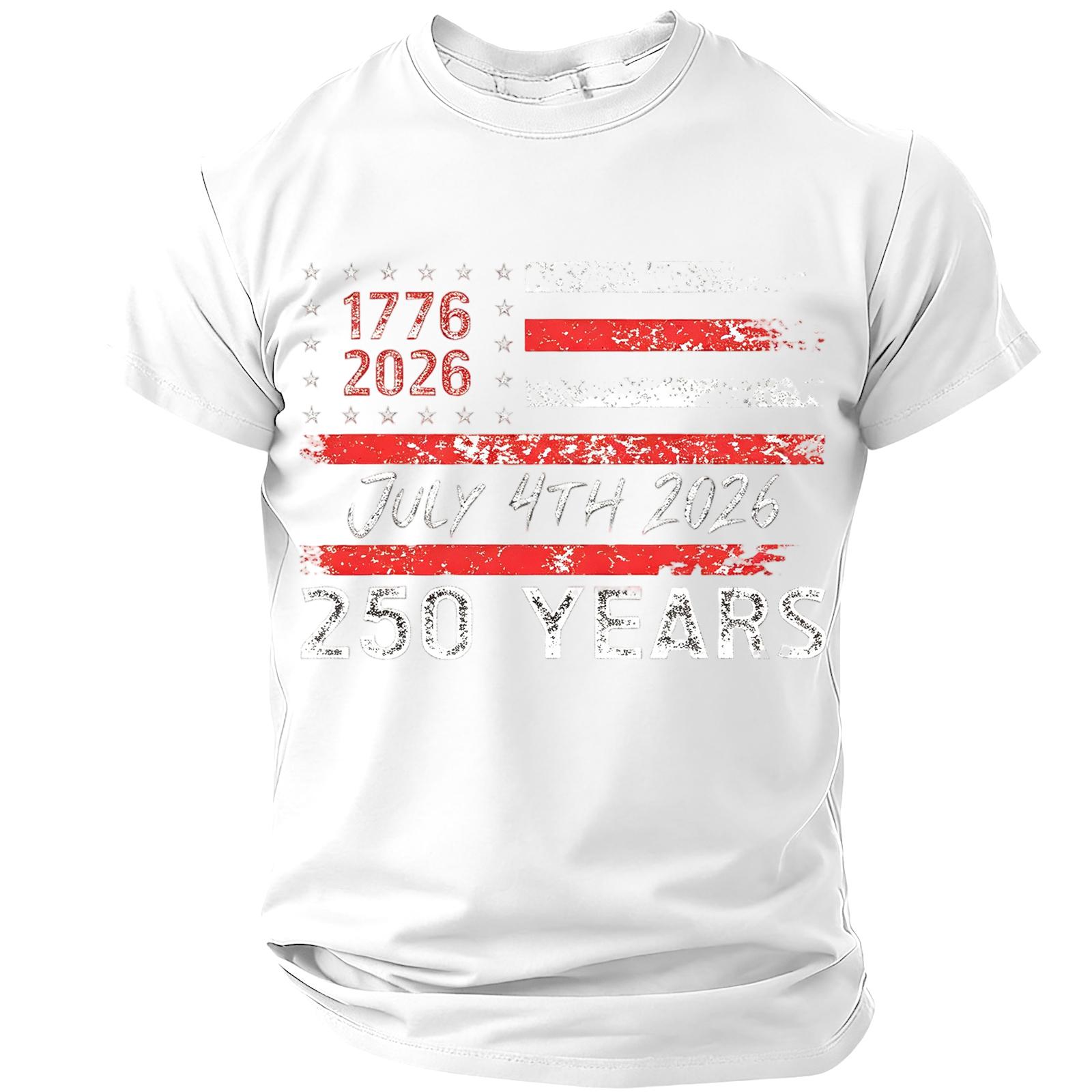 

Men’s Casual Lightweight Short Sleeve Crew Neck T-Shirt with Printed Letter Graphic 1776 2026 July 4th 2026 250 Years Design Comfortable Fit S білий