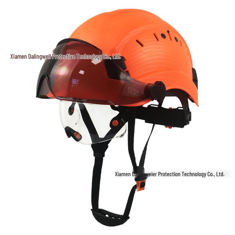 SAFEBUILDER Carbon Fiber Safety Helmet with Double-Layer Goggles for Construction Protection