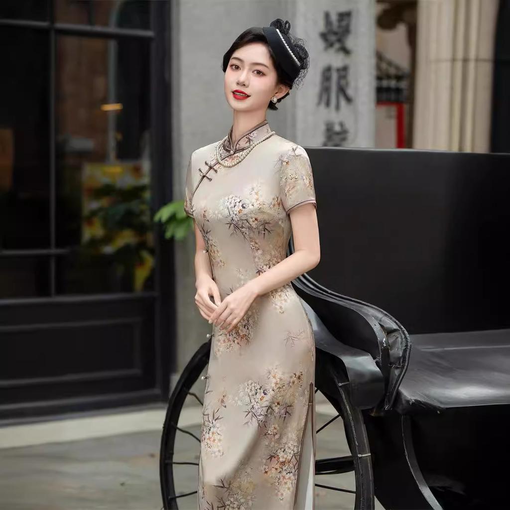 High-end silk cheongsam summer 1011 new retro improved new Chinese style mulberry silk dress women's long