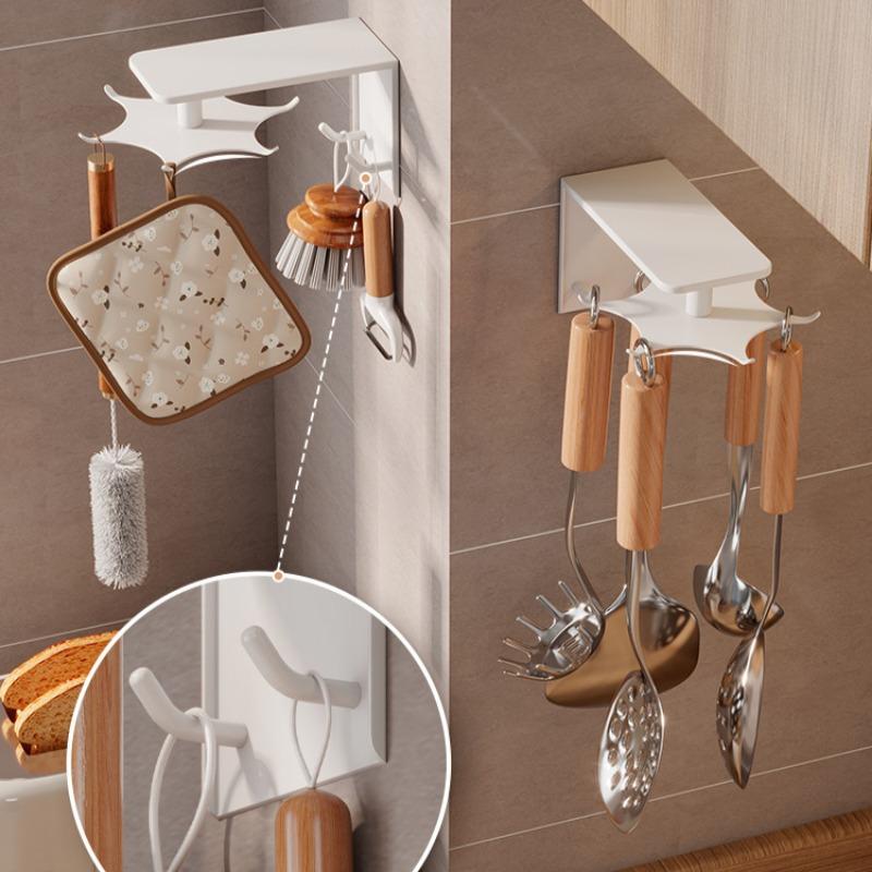 360° Rotation Kitchen Cooking Tool Storage Rack Punch-Free Wall Mounted Metal Drain Holders Home Kitchenware Organization Shelf