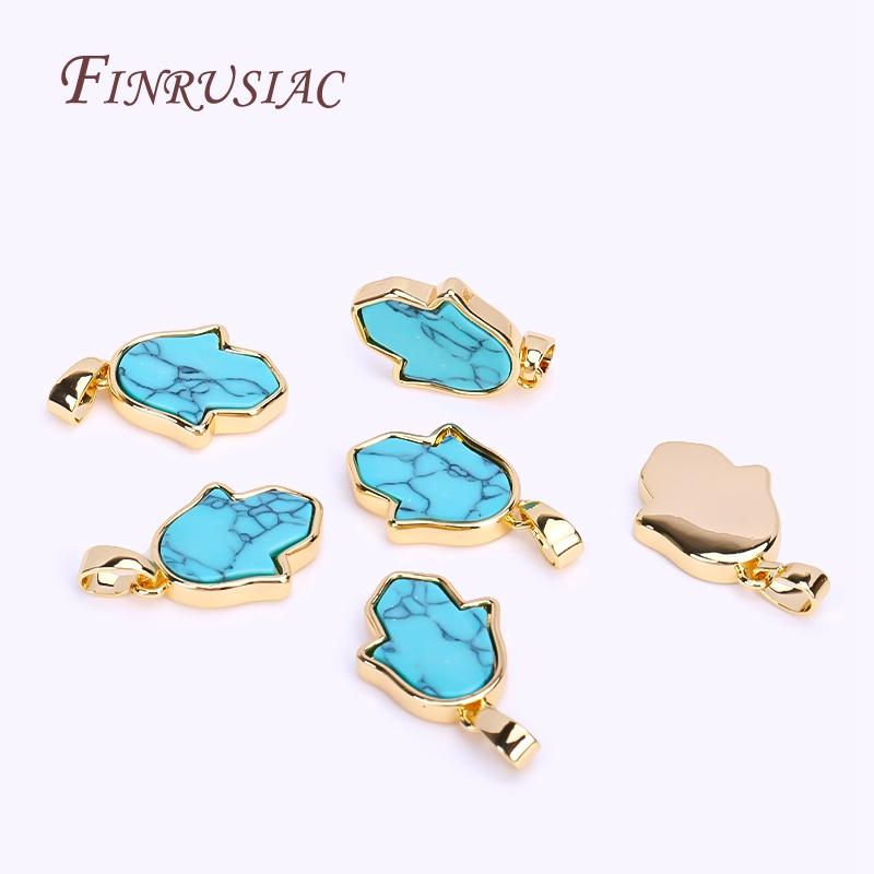 18K Real Gold Plated Turquoise Geometry Pendants For Necklace Making,High Quality Connector Pendants DIY Accessories Wholesale