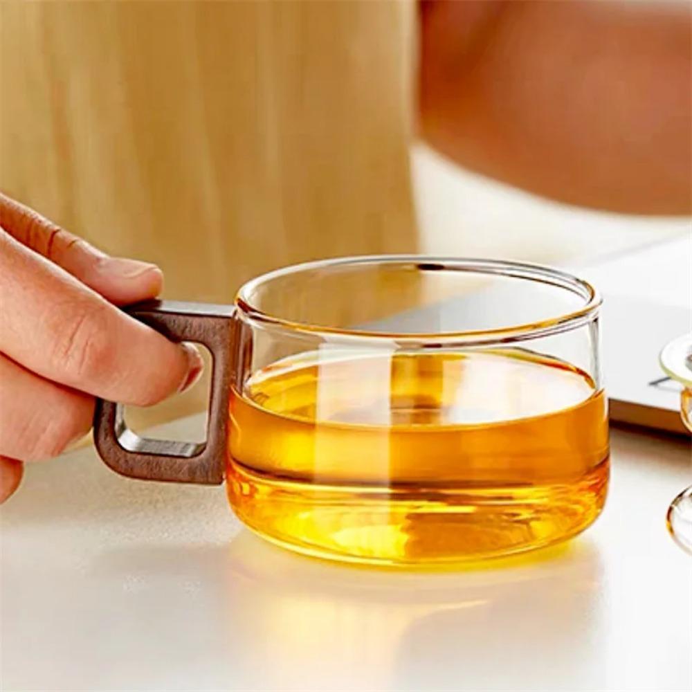 

300 мл Кружка для кофе из стекла с деревянной ручкой, с подносом и ложкой, термостойкая, для свежемолотого кофе, чашка для молока и чая, посуда для напитков 300ML чистый