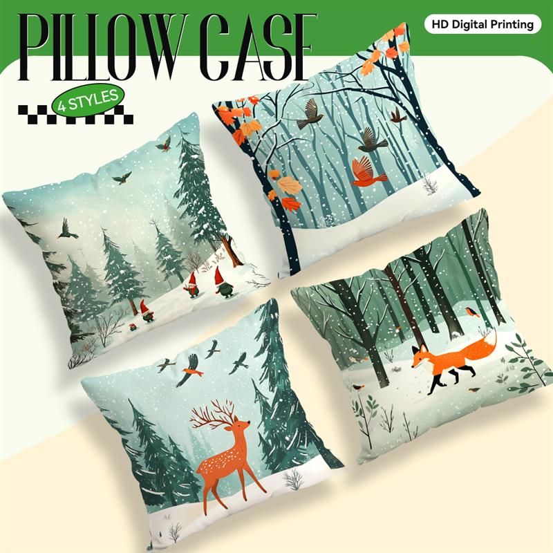 Decorative Cushion Cover Forest Wildlife Pattern Pillowcase Forest Animal Throw Pillows Cases Home Decor Sofa Car Pillow Cover